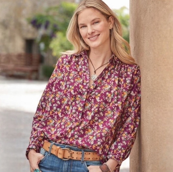 Sundance Purple Bloom Floral Henley Blouse XL - Picture 1 of 5